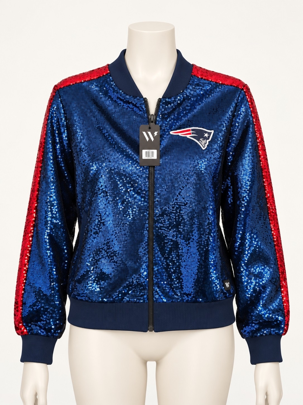 WEAR by Erin Andrews New England Patriots Sequin Bomber Jacket – Medium NWT